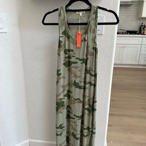 SUNDRY  cotton camouflage maxi dress with side slits. Size 0. NWT